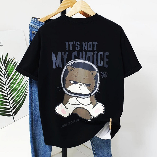 고양이 케릭터 오버핏 빅사이즈 남자 반팔티