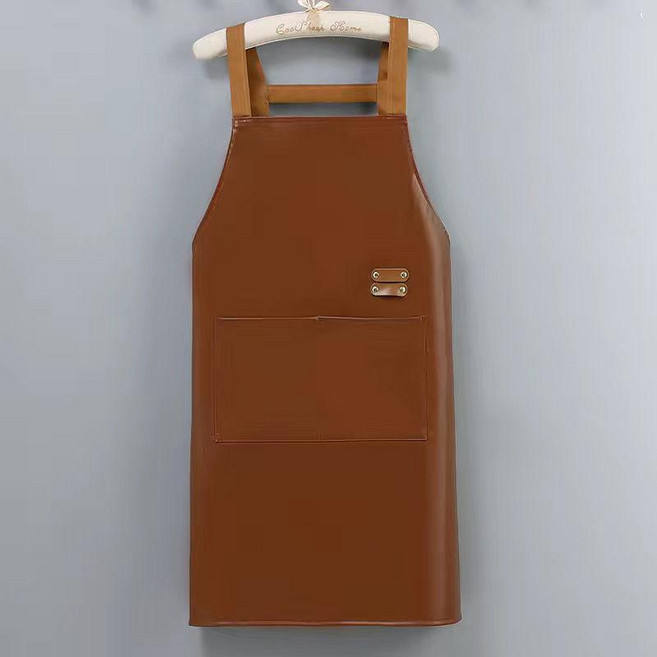 good 長款防水圍裙廚房家用防油圍腰工作服耐磨耐髒印字, PU防水-升級常規款 深咖色, 1個