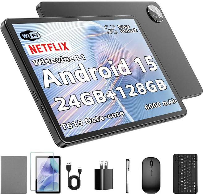 Aobante 10인치 태블릿 안드로이드 15 24GB RAM 128GB ROM 최대 1TB 옥타 코어 프로세서 1280x800 IPS HD 디스플레이 5MP 8MP 카메라 6