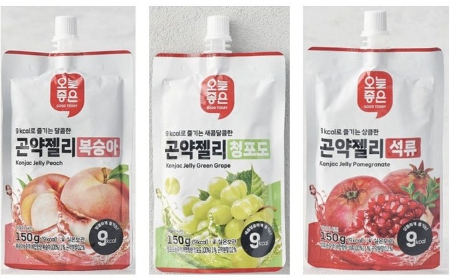차갑게 먹으면 더 맛있는 오늘좋은 곤약젤리 3종(복숭아+청포도+석류), 1세트, 450g