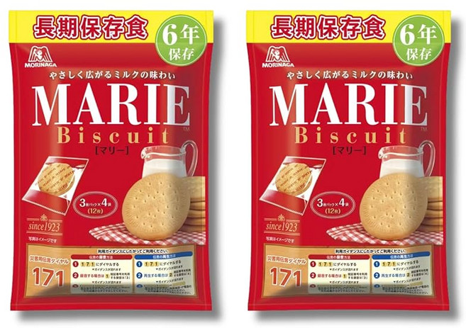 모리나가제과 마리 비스킷 장기보존식 비상식량 6년보존 12매입×2봉지 지퍼가 달린 비닐 봉투 포함 과자 보존식 방재 비축품 지진 대책 롤링 스톡