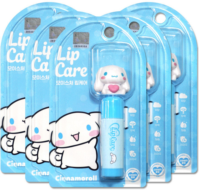 산리오 어린이 캐릭터 립케어 4.5g 입술 보습 무향 시나모롤 립밤, 5개