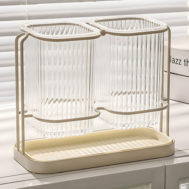 트렌드컨테이너 투명 사각 수저꽂이 수저정리함 주방수납 정리, 아이보리(06577A), 1개