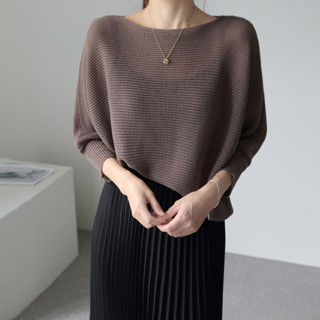 바이단미 MADE 여성용 보트넥 가오리핏 7부 루즈핏 입술넥 니트