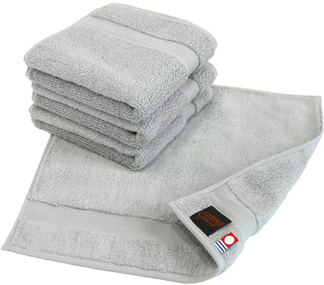 이마바리 타월 인증 손수건 타월 hiorie(히오리에) HOTELS Grand 호텔즈 그랑 4매 세트 스톤 일본산 초장섬유 순간 흡수 두꺼운 면 100% 호텔 사양