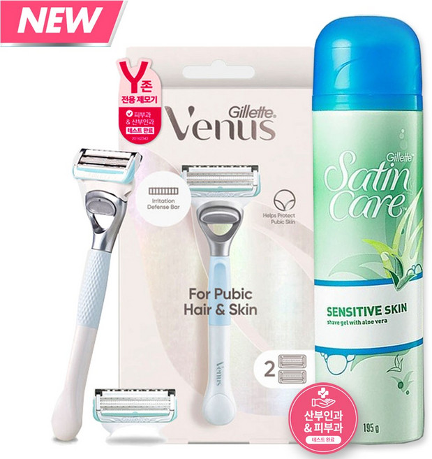 질레트 비너스 Y존 제모기 (면도기1up + 면도날 2입+새틴케어젤195g), 1개