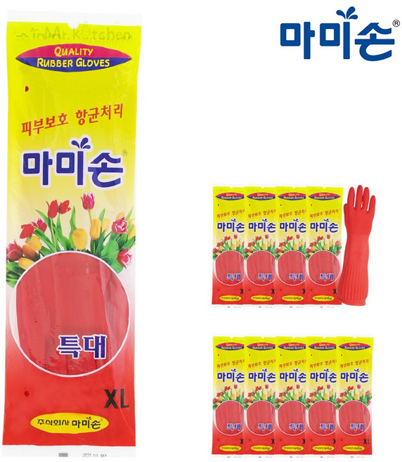 마미손 마미손 고무장갑 특대 빨강 10켤레, 특대(XL), 10개