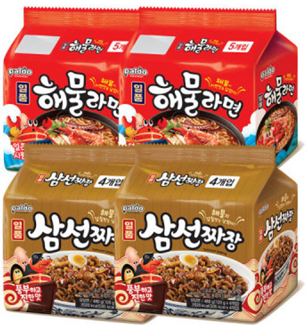 일품해물라면 2팩 + 일품삼선짜장 2팩(총18봉), 18개