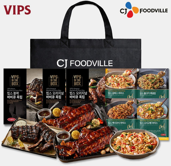[VIPS] 빕스 패밀리 선물세트 2호(오리지널폭립 2개+블랙폭립 1개+볶음밥4종), 2.27kg, 1세트