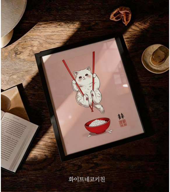 도쿄나이트 도쿄 고양이 포스터 6종 액자+그림 세트구성 감성 인테리어 아트, 블랙액자 30x40cm