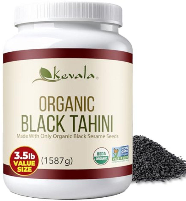 Kevala Organic Black Tahini - Cre Kevala Organic Black Tahini - Creamy Black Sesame Paste Ideal for, 1.59kg, 1개, 3.5 Pound