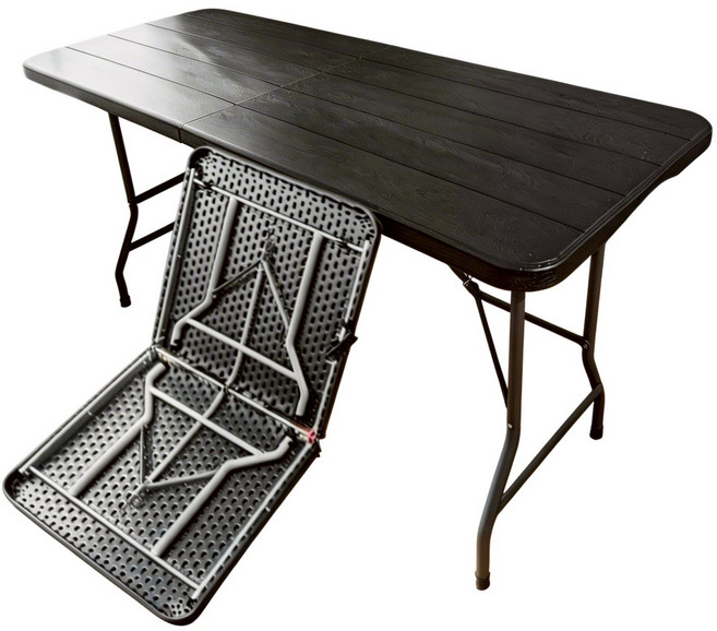 戶外露營折疊桌, 黑木紋, 10人