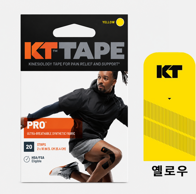 KT테이프 프로 PRO Pre-cut 옐로우(노랑) 컬러 키네시올로지 스포츠 근육 테이핑 손목 무릎 어깨 근육 케이티테이프, 1개, 1롤