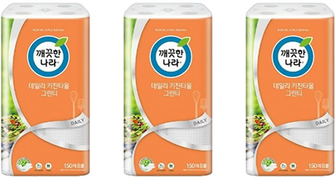 깨끗한나라 데일리 키친타올 그린티 150매, 8개입, 3개