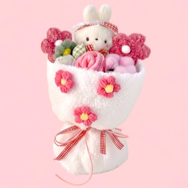 글로우포레 발렌타인 기념일 인형 꽃다발, 1개, 화이트