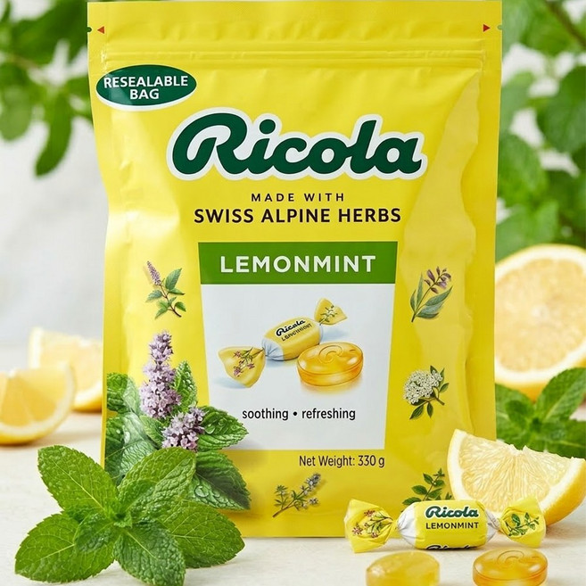 리콜라 스위스 허브캔디 레몬민트, 330g, 2개
