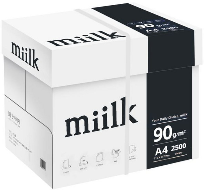 밀크PT 복사용지 A4용지 90g 1BOX(2500매), 단품, 1박스