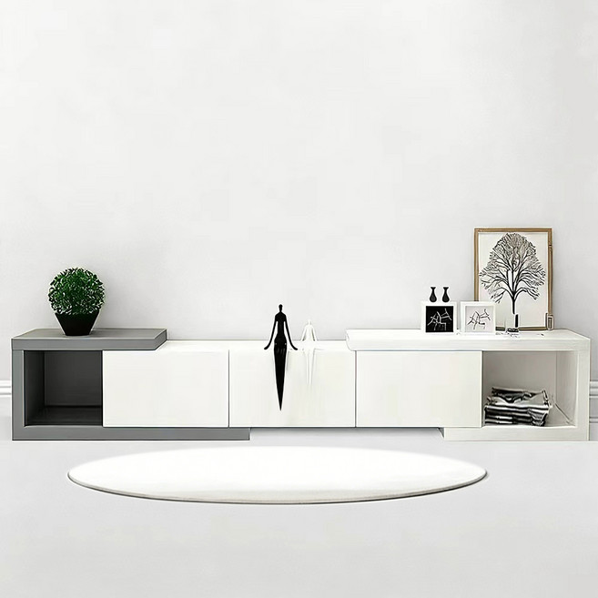 거실장 확장형 TV장 서랍형 거실장 오픈 캐비닛 책궤 수납 거실장, 그레이화이트