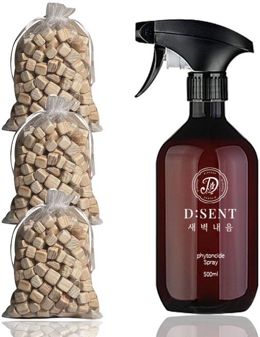 새벽내음 잎 피톤치드 편백수 천연 스프레이 탈취제 500ml + 편백큐브3개