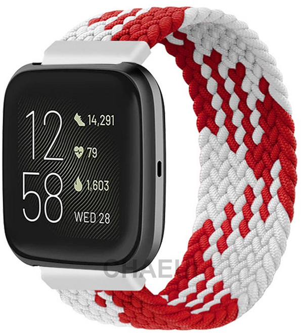 適用於 Fitbit Versa 2 錶帶 彈力編織錶帶 Versa 腕帶, 紅白,S【長度:135mm】, 1個