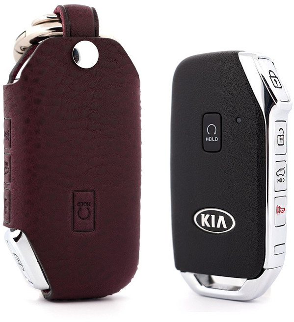 페레노 기아 5버튼 스마트키 가죽케이스 PK07 키케이스 K5DL3 쏘렌토MQ4 셀토스 K7프리미어 카니발KA4 K8 K3 스포티지 니로 쏘울 EV6 호환, 미네르바복스 퍼플