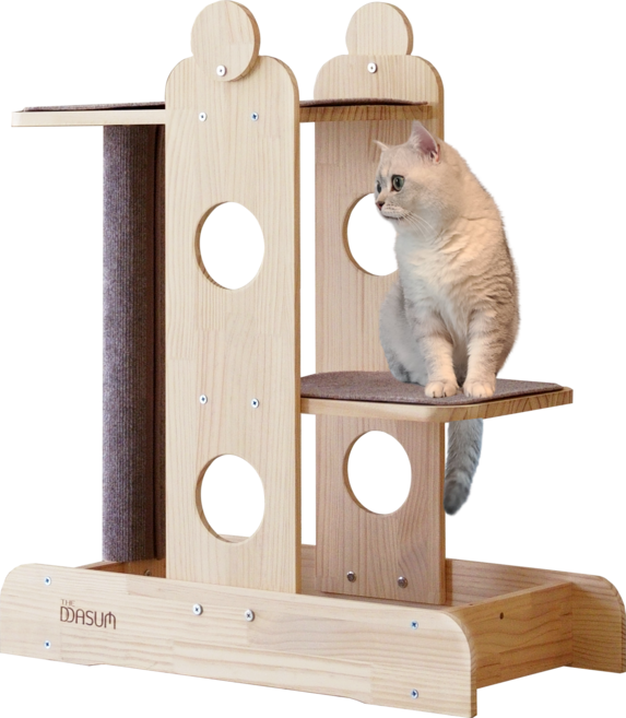 더따슴 국내제작 DIY 원목 고양이 미니 캣타워 아리야, 1개, 브라운