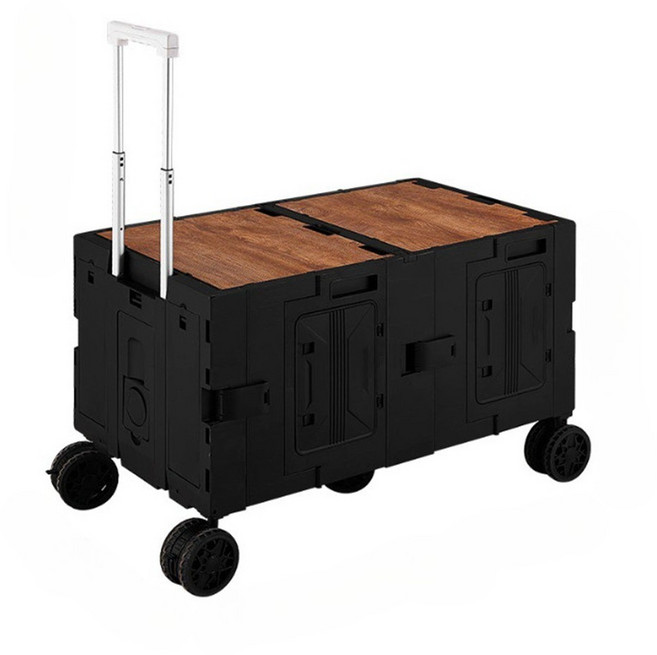 탑이지몰 고급 다용도 접이식 캠핑 웨건 테이블 폴딩 카트 쇼핑카트, 1개, 블랙