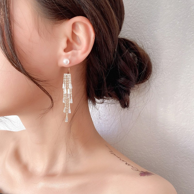 칠성작 925은침 blingbling지르콘태슬롱귀걸이