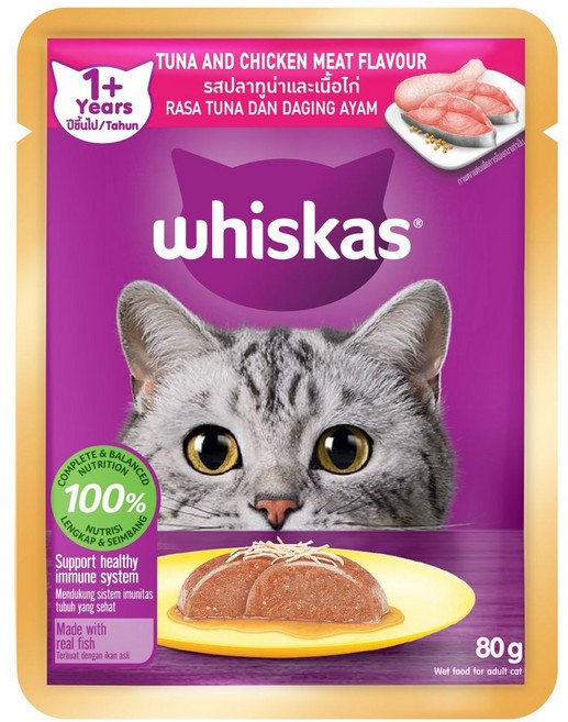 Whiskas 偉嘉 幼貓鮪魚口味濕糧包 2-12個月, 80g, 28個, 鮪魚雞肉