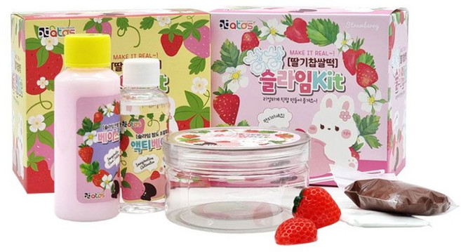 딸기 찹쌀떡 슬라임 만들기 세트 키트 2p (랜덤발송) sty*667ME, 1개