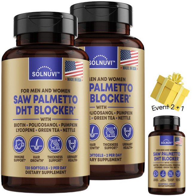 [공식몰 2+1] 쏘팔메토 DHT 블로커 I 남성호르몬 전립선 모발 지킴 케어 10종 복합제 남녀공용 I 솔누비 공식, 2개, 60회분