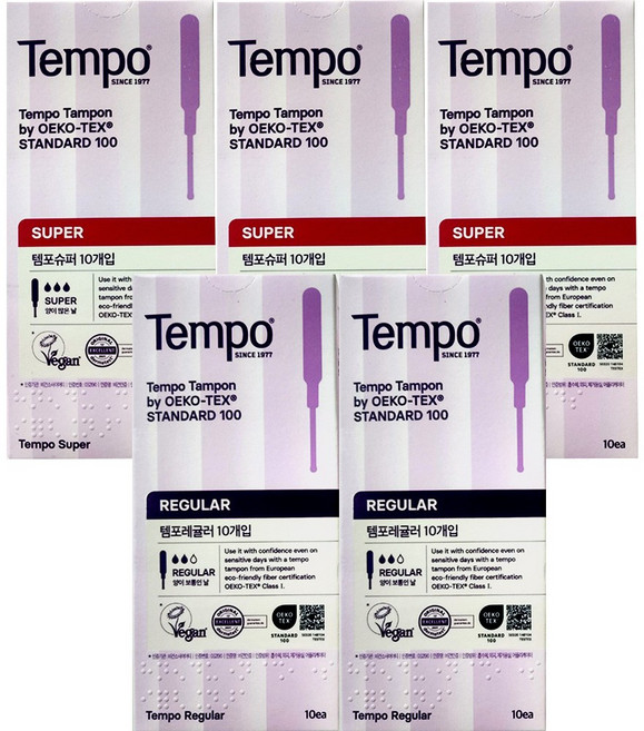 템포 체내형 생리대 슈퍼 10개입 3p + 레귤러 10개입 2p, 10개