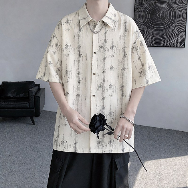 美式復古紮染短袖襯衫