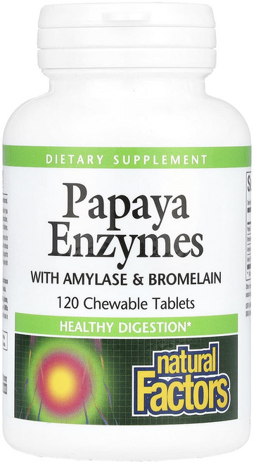 Natural Factors 아밀라아제 및 브로멜라인이 들어 있는 파파야 효소 츄어블 120정, 1개