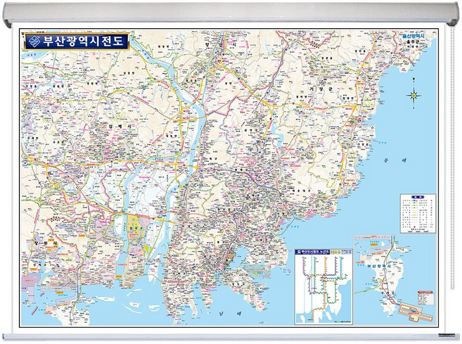 부산 지도 (롤스크린 소형 110x79) + 한국도로망도 세트, 코팅