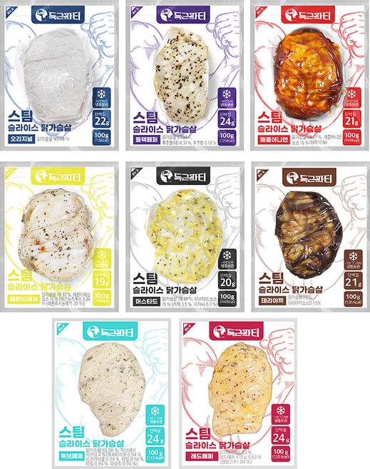 득근파티 슬라이스 닭가슴살 8종 혼합, 80개, 100g