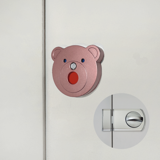 [곰돌이 키즈] 유치원 어린이집 화장실 칸막이 잠금장치 블루 핑크 아동용 큐비클 안전 자물쇠, 1개, 레바형