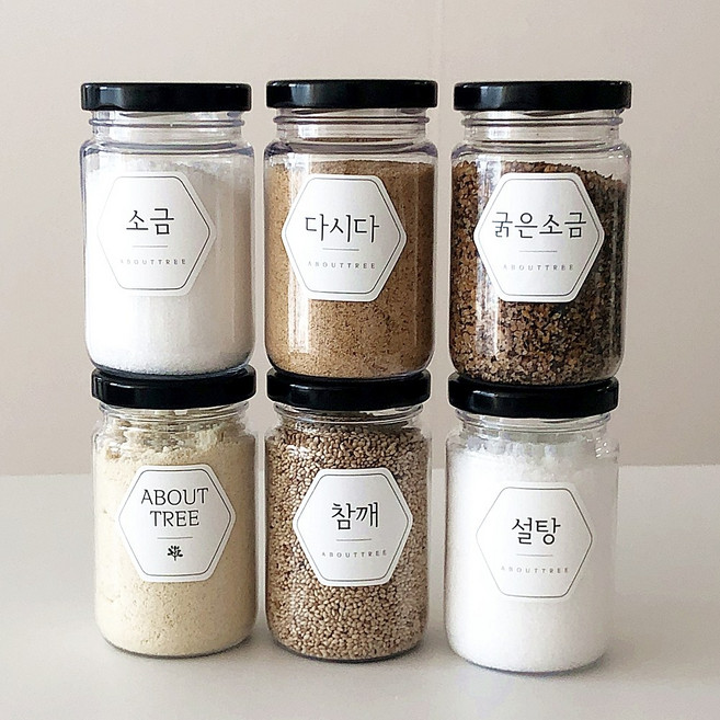 어바웃트리 국내생산 트라이탄 양념통 6P (금속블랙) + 감성라벨2장세트, 6개, 200ml
