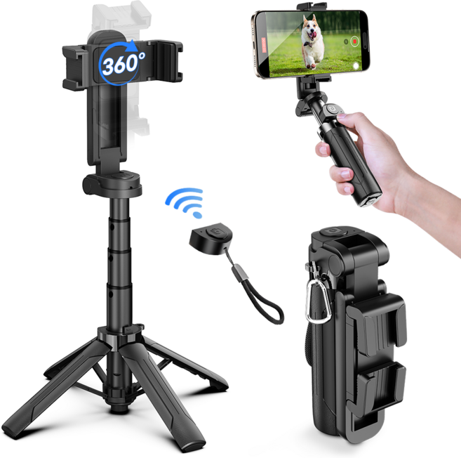 ACMEZING 무선 블루투스 휴대폰 미니 삼각대 사각대 셀카봉 핸드폰 삼각대 셀카봉 c타입 46cm M51, 블랙