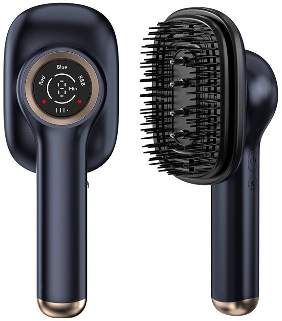 Bamifun 전동 두피 마사지기 고주파 진동 마사지빗 이중 광파 혈액순환 탈모 관리 두피 테라피 마사지기, 다크네이비