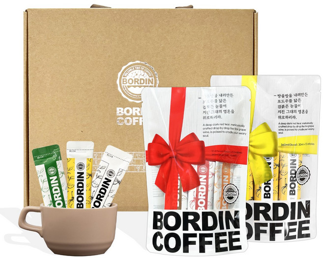 보르딘 콜드브루 파우치커피 원액 24입 선물세트 디카페인 포함 (선물용 케이스 있음), 2개, 12개입, 30g