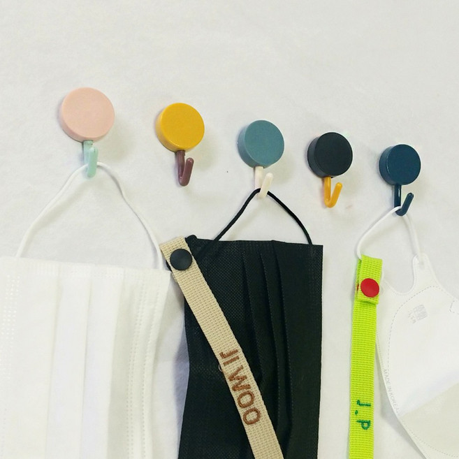 파스텔 접착식 단추후크 현관 마스크걸이 차키걸이 다용도접착걸이, 1개, 핑크