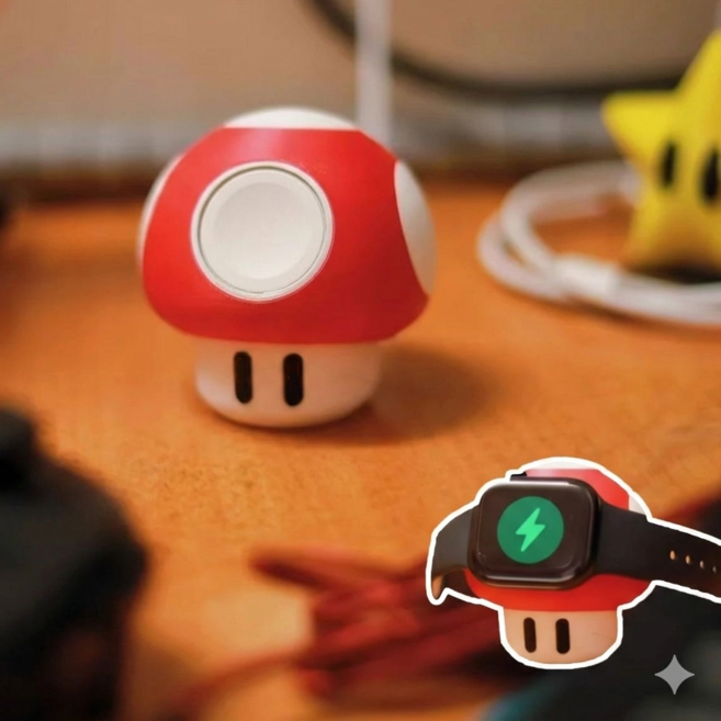 마리오 버섯 애플워치 호환 충전기 거치대, 1개, 레드+화이트