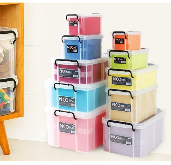 코멕스 네오박스 110 반투명 플라스틱 뚜껑형 상자 11리터 453X293X156mm, 1개