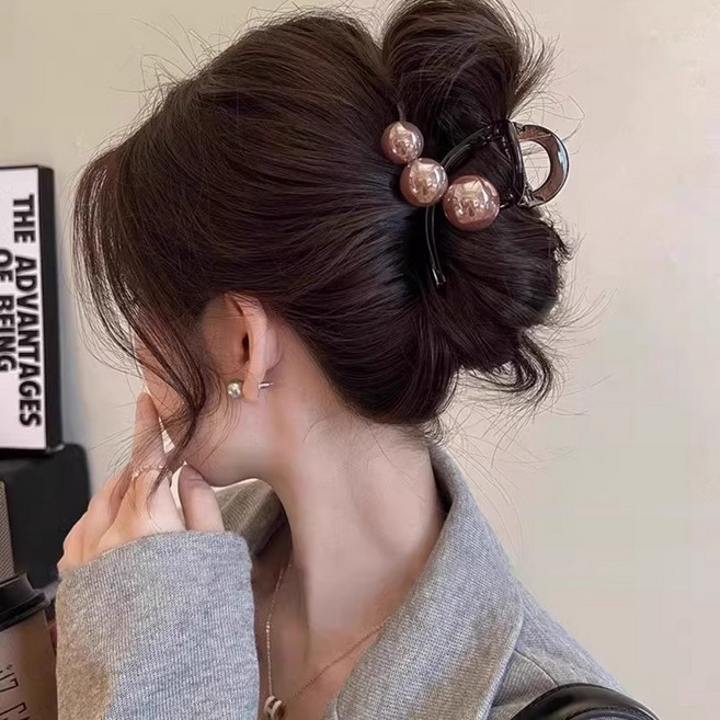 우아한 진주 헤어 반머리집게핀 중형 올림머리핀 고정핀