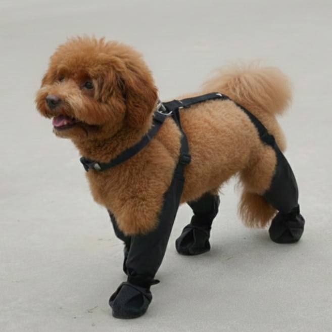 포미온 강아지 장화 사계절용 레인부츠 일체형, 1개, 블랙