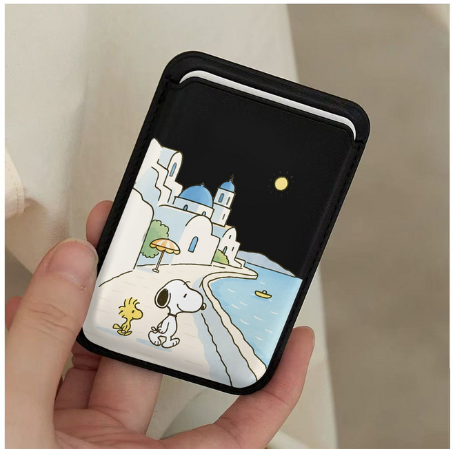 스누피 해변 휴가 산책 팬터 맥세이프 호환 가드지갑 갤럭시 아이폰, 1개, 블랙