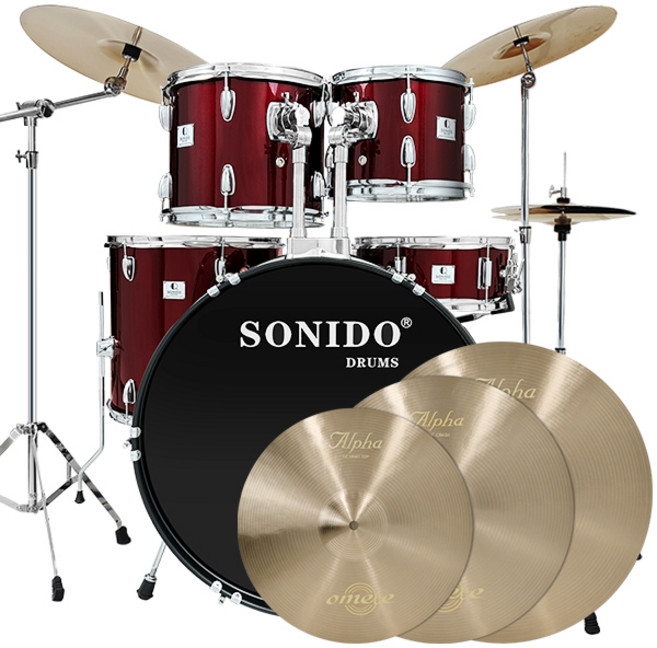 풀세트구성 Sonido Q-STAR 5기통 드럼세트 + 오메테 Alpha 심벌세트, BK, 1개