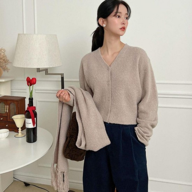 여자 알파카 수술 롱머플러 가디건 메리노울 세트