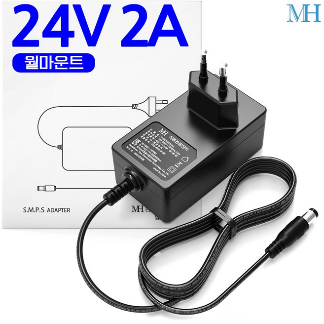 명호전자 DC 24V 2A 어댑터 벽걸이형 (TY2400200K1mn) 24V2A아답터, 1개